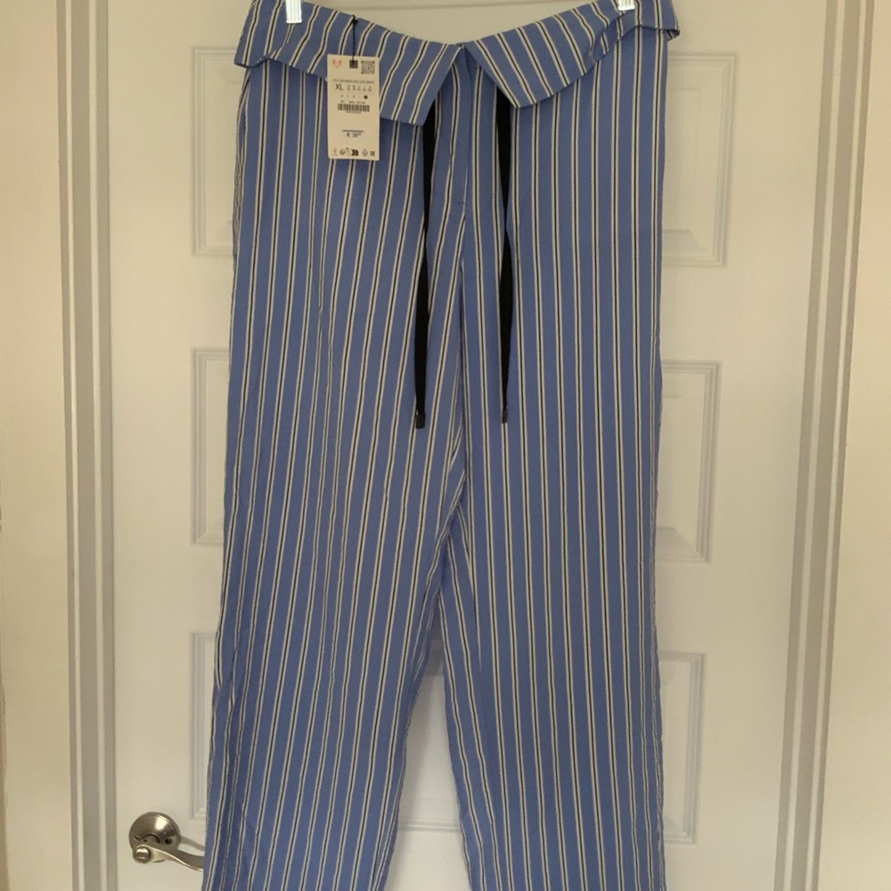 Blue and White Striped Pants Zara
